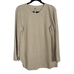 Soyer Small S Brown Cashmere Ribbed Sweater Crew Neck Asymmetrical Side Split